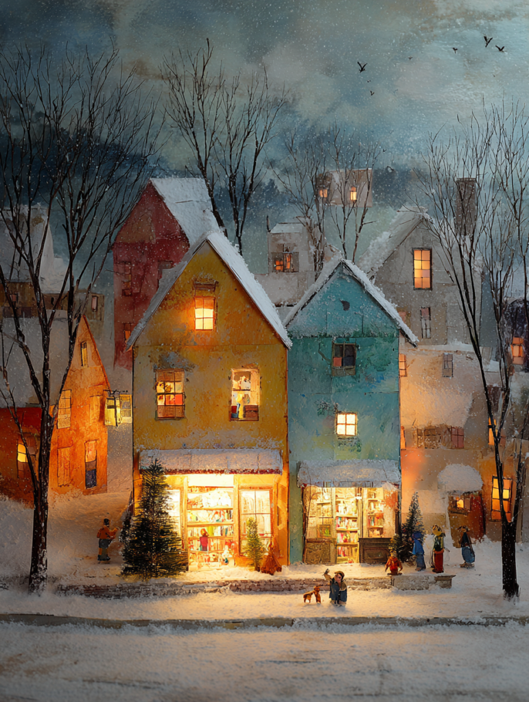 Snowy New England scene in the evening