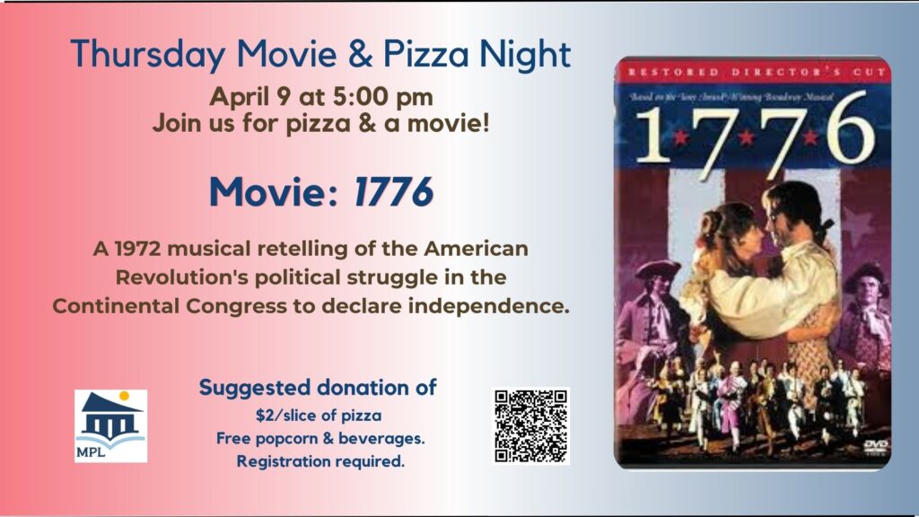 Poster for Thursday Movie Night showing the DVD cover for the movie 1776.