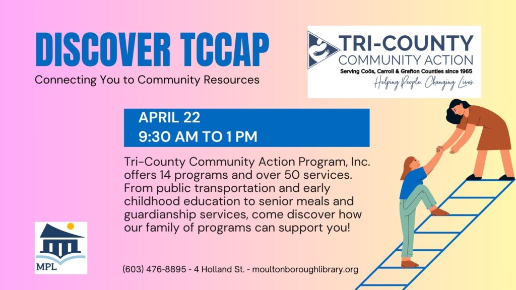 Poster for the TCCAP Drop In features a woman helping another up a ladder. 