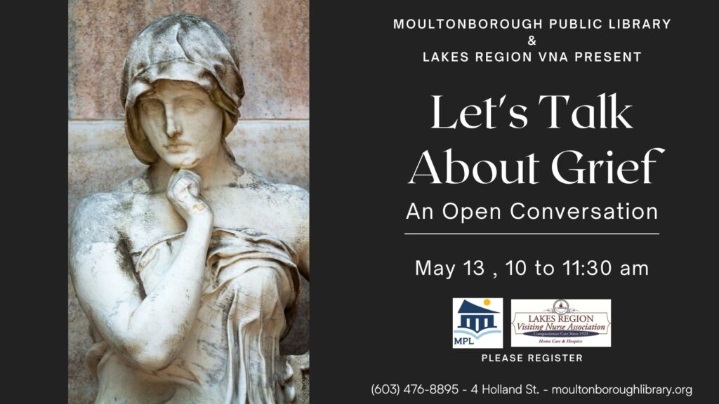 poster for event features stone statue of woman in a pensive mood