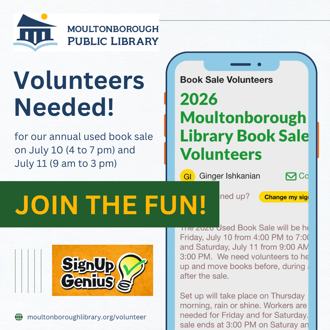Phone screen with Sign Up Genius form for signing up to volunteer at the used book sale.