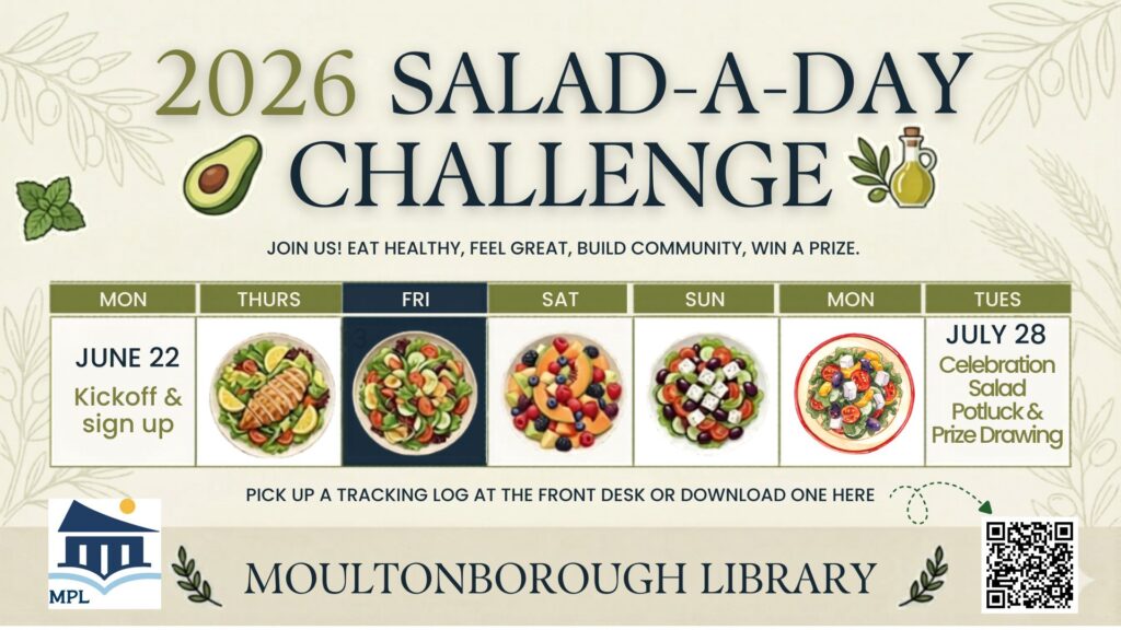 Poster of event features a mock calendar for one week of salads.