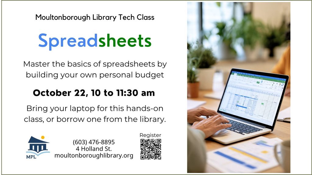 poster for Spreadsheets class on October 22, 10 am.